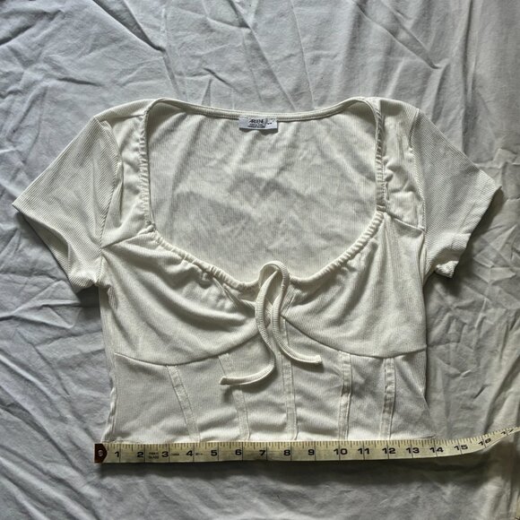 Ardene White Soft Ribbed Front-Tie Crop Top (Medium) - Picture 7 of 9